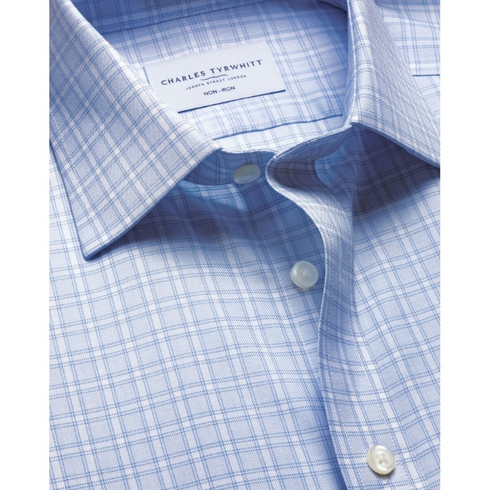 Charles Tyrwhitt Slim Fit Non-Iron Twill Check Shirt Sky Blue 16.5 / 34